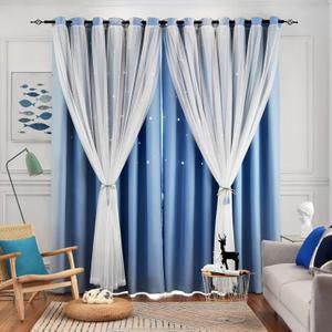 Star Curtains - Living Room & Bedroom Drapes, Blackout & Kids Curtains, 84 Inch Long, 2 Panels Set, Blue, 52 X 84 Inches