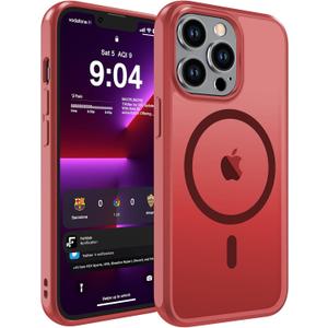 WRJ Magnetic Matte Case for iPhone 14 Pro 6.1-Inch, [Compatible with Magsafe] [Military Grade Drop Protection] Slim Translucent Anti-Fingerprints Shockproof Protective Phone Case-Red