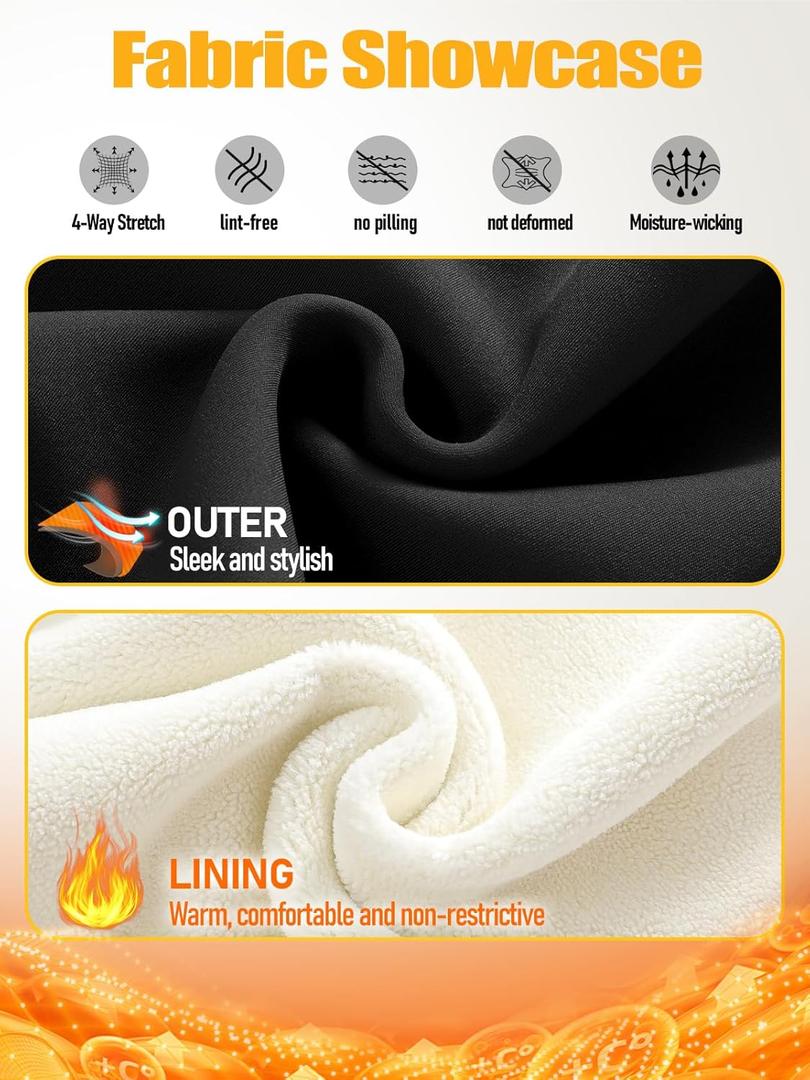 Girls Fleece Lined Leggings Thermal Full Length Pants Winter Warm Stretchy Athletic Leggings for Kids 4-15 Years Black