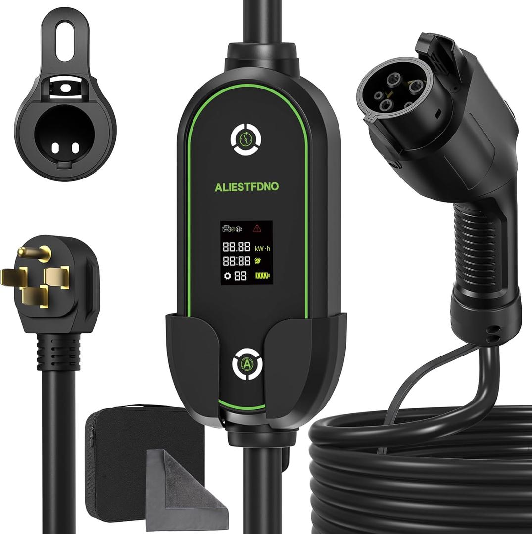 Portable Level 2 EV Charger, 40A, 220-240V, with 25ft Charge Cable and NEMA 14-50 Plug, Adjustable Current/Delay Charging for Electric Car Charger