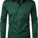 ZEROYAA Men's Urban Stylish Casual Business Slim Fit Long Sleeve Button Up Dress Shirt with Pocket (XX-Large, Dark Green)