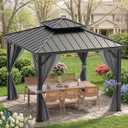 GarveeLife Hardtop Gazebo 8 ft x8 ft for All Weather, with Double Metal Roof, Aluminum Alloy Frame, Net, and Curtain, Permanent Building for Patio, Deck, Backyard, Lawn, and Garden (Gray)