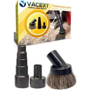 1.25 Inch Horse Hair Vacuum Brush Attachment & 2-1/4'' to 1 1/4'' Vacuum Adapter for Shop Vacs - Premium Soft Horsehair Round Dust Brush: Perfect for Vacuuming Sofas, Furniture Surface and Baseboards