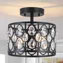 9 Inch Crystal Black Semi Flush Mount Ceiling Light,2-Light Modern Farmhouse Ceiling Light Fixture,Round Hallway Lighting Fixtures for Kitchen Entryway Bedroom Laundry