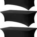 3 Pack 8FT Rectangular Spandex Tablecloth,Wrinkle Resistant Fitted Cover for 96x30 inch Banquet Table Cloth, Washable Stretch Fabric for Party, Events, Wedding, Vendor - Black