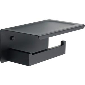 Alise Black Toilet Paper Holder with Shelf SUS304 Stainless Steel Adhesive Toilet Paper Roll Holder Bathroom Tissue Holder Storage Dispenser, Self Adhesive or Wall Mount Drilling (Single Rod)