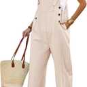 10 x PRETTYGARDEN Overall Jumpsuit For Women 2025 Summer Casual Wide Leg Sleeveless Button Striped Jumpsuits Trendy Outfits (Beige, M)