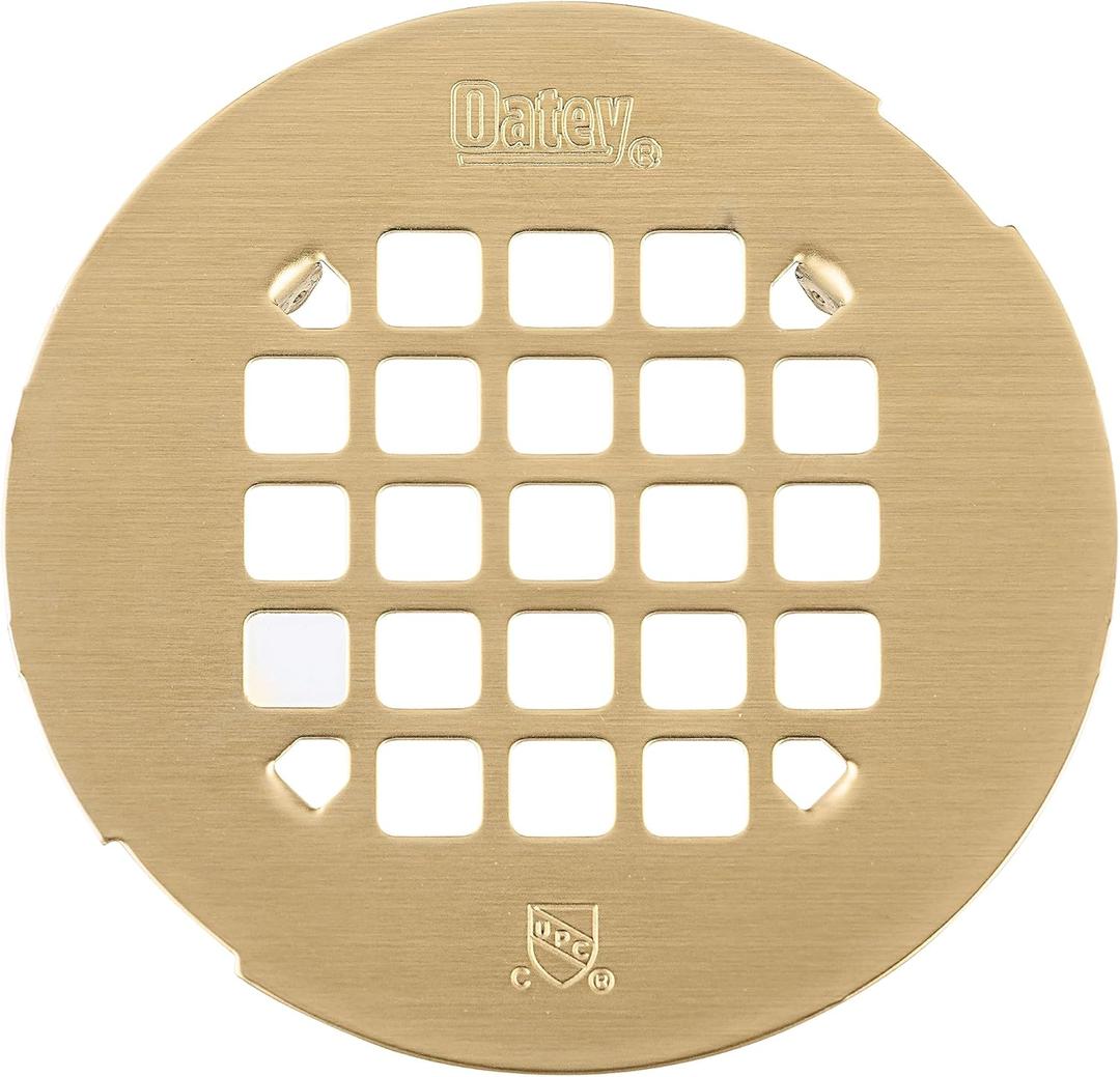 Oatey 42360 Universal 4-1/4 in. Snap-Tite Round Shower Strainer in Brushed Gold
