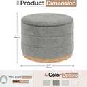 Round Storage Ottoman with Tray Lid, Folding Chenille Fabric Footrest with Hidden Storage, 22.8" Large Footstool Side Table for Dorm Living Room Bedroom, Wood Grain Base, Grey, 22.8"D x 22.8"W x 17.3"H