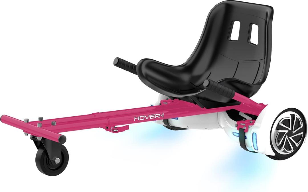Hover-1 Buggy Hoverboard Attachment - Compatible with Most 6.5" & 8" Electric Hoverboards, Hand-Operated Rear Wheel Control, Adjustable Frame & Straps, Easy Assembly & Install Hoverboard Go Kart (Pink)