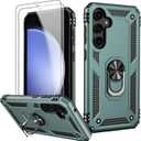 LUMARKE for Galaxy S23 FE Case with Screen Protector,Pass 16ft. Drop Tested Military Grade Protective Phone Cover with Magnetic Ring Kickstand Compatible with Car Mount Holder Pine Green