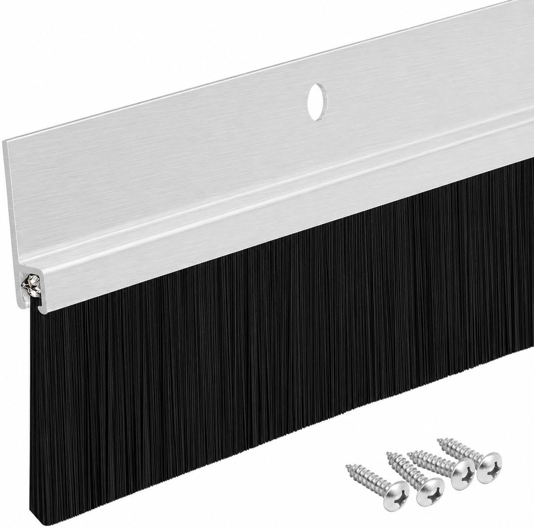 Aluminum Brush Door Sweep for Bottom of Door Exterior, 48 Inch, Metal Door Sweep for Interior & Exterior Doors, Storm Doors, & Screen Doors, Seals Gaps up to 1-1/2", Made in USA