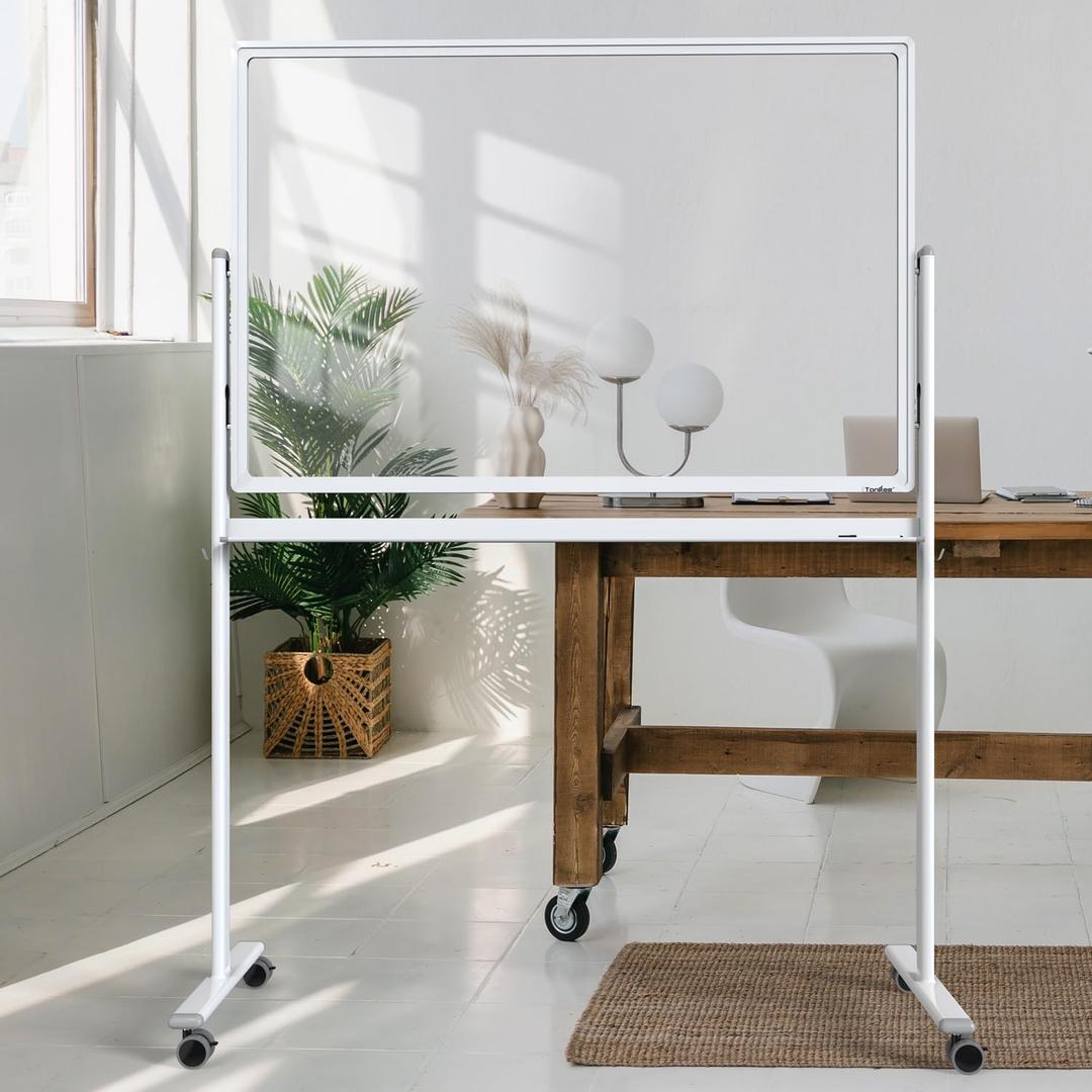 Rolling Whiteboard 48"x32" Clear Glass Dry Erase Board on Wheels