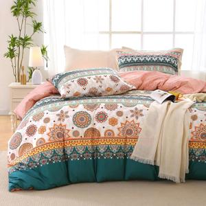 MUXHOMO Duvet Cover King Size, Reversible Floral Boho Flower Duvet Cover Set with Zipper Closure, 3 Pieces Botanical Patterns Soft Microfiber Bedding Set with 4 Ties (104"x90", 2 Pillow Cases)