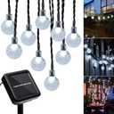 Outdoor Solar String Lights, 46FT 66LED 8Modes Crystal Solar Powered Christmas Fairy String Lights Waterproof for Outside Yard Fence Easter Holiday Party Porch Garden Decor(Pure White)