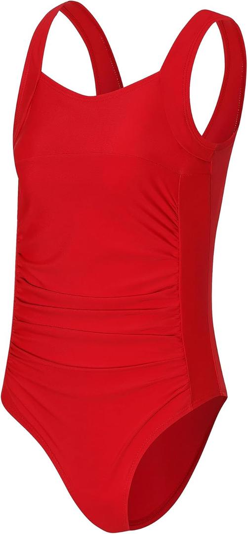 Girls One Piece Swimsuit Ruffled Teen Girl Swimsuit Size 6-16Y Wide Straps Girls' Swimwear for Bathing Suits Yizuoding003 (12 Years, Red)