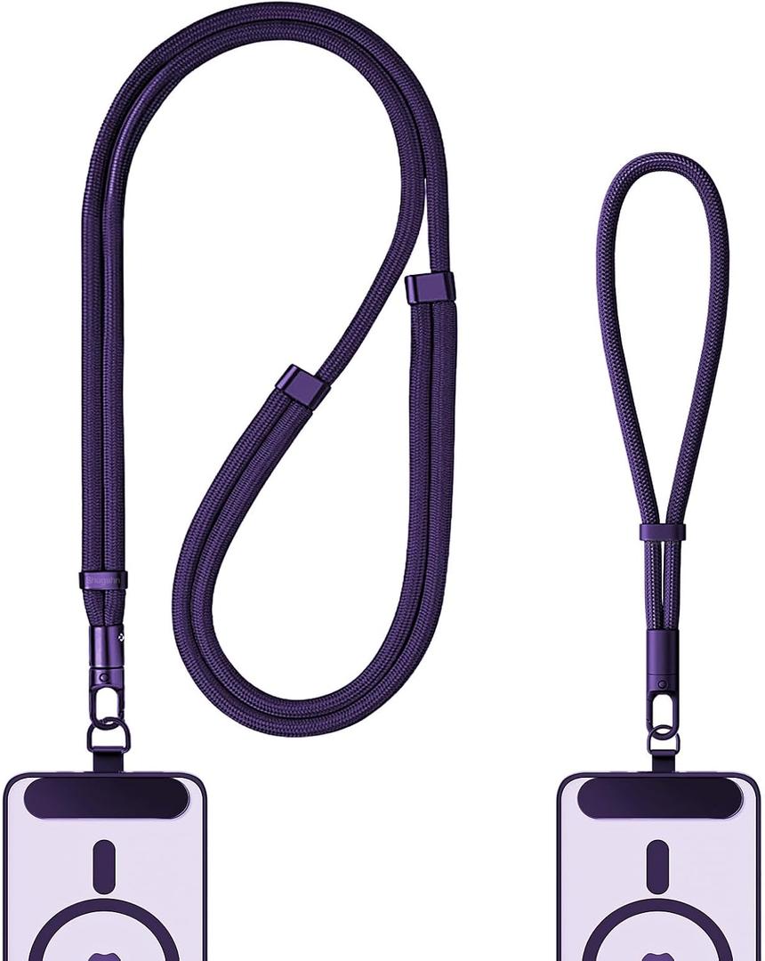 Anti-Theft Phone Lanyard 2 Pack, Includes 2 Metal Tabs, Adjustable Phone Wrist Strap & Neck Lanyards, Secure Fit for Most Phone Cases, Universal for Men & Women (Fits iPhone/Samsung/Google) (Dark Purple)