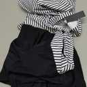 Talisea Womens Tankini with Skirt High Neck Tankini Swimsuit Tummy Control Two Piece Bathing Suit Stripe and Black L