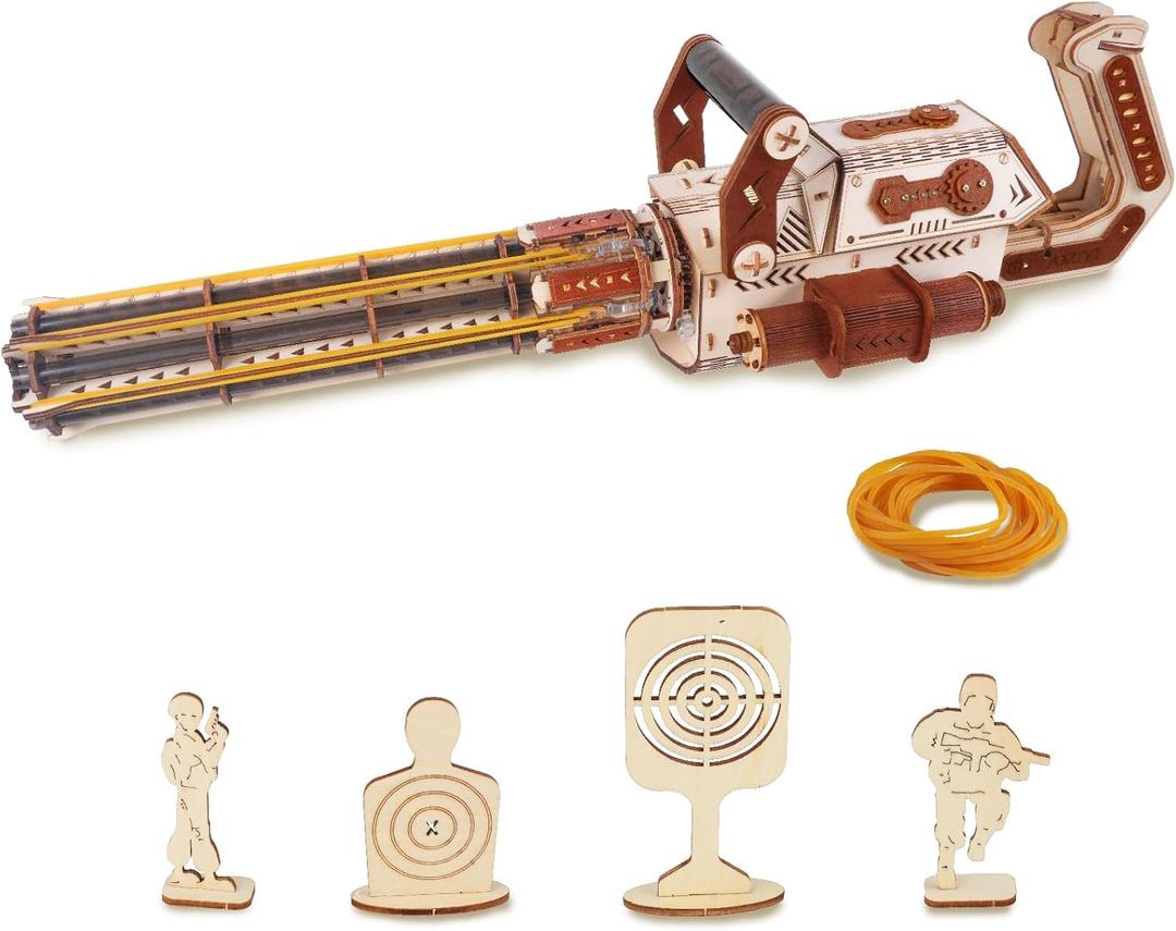 3D Wooden Puzzle Gun for Adults, Rubber Band 3D Gun Puzzles, Electric Gatling Model Building Kit, Wood 3D Puzzle, Hobby Kits for Men, Wooden Building Set for Adults Teens (272 PCS)