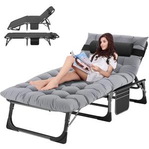 ABORON Chaise Lounge Chair,5 Positions Padded Outdoor Tanning Chair,Heavy Duty Portable Lounge Chair for Outdoor Sunbathing Patio Pool Lawn Deck Poolside,Support up to 440 Lbs (Sliver Gray)