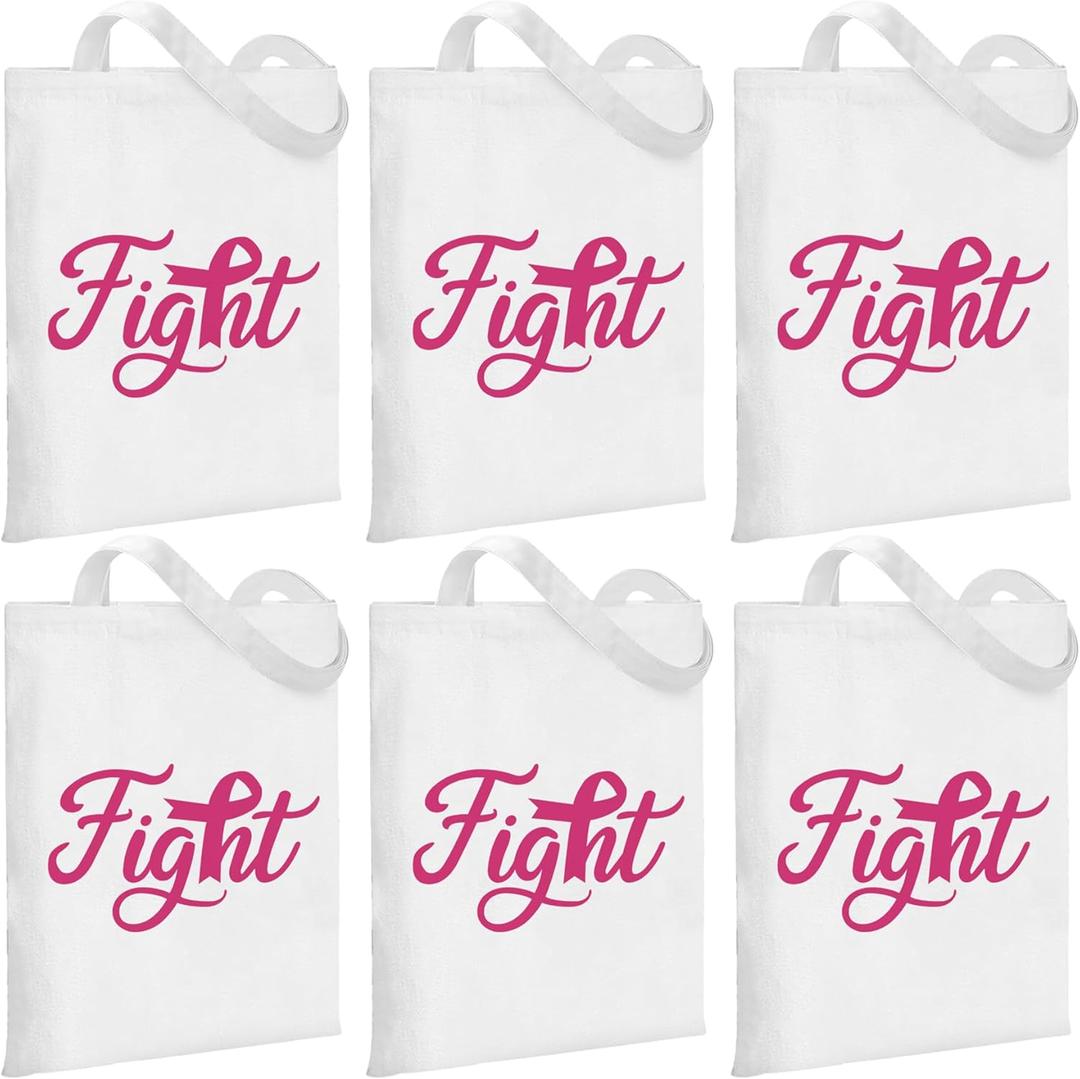 6 Pcs Breast Cancer Awareness Canvas Tote Bag Fight Gift Set Breast Cancers Gifts for Women Chemo Patients