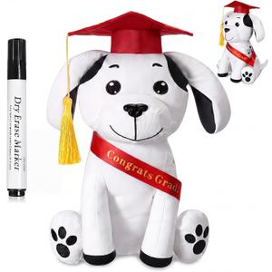 Zomiboo Graduation Dog Autograph Stuffed Animal 2026 Smooth Fabric Stuffed Toy with Congrats Grad Signature Dog Animal with Marking Pen Gold Tassels for Graduate Party Supplies(Red)