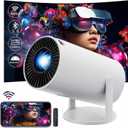 HY300 Projector with WIFI6 & Bluetooth, Supports 4K/1080P, Android TV 11.0, Mini Portable 180 Rotatable, Auto Keystone, for Laptop/PC/Smartphone