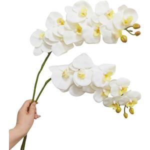 2 Pcs Orchid Stems 38" Artificial Flowers Real Touch Latex Faux Phalaenopsis Branches White Artificial Flowers for Wedding Party Home Garden Decor (White)