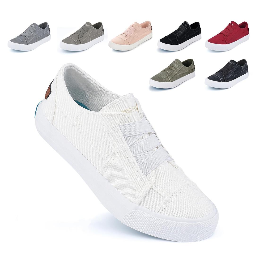 JENN ARDOR Women's Stylish Slip On Sneakers No Laces Elastic Low Top Canvas Sneakers Trendy Flats Comfortable Casual Walking Shoes (Size 9)