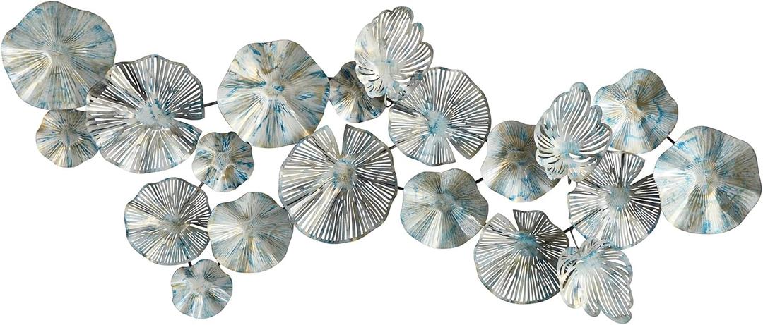 Nearly Natural 5ft. x 2ft. Coastal Floral Metal Montage Wall Art Decor,Silver