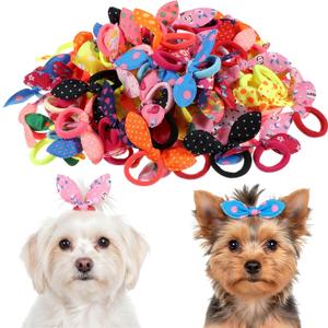 100 Pcs Dog Hair Ties, Colorful Rabbit Ear Hair Accessories with Elastic Bands Pet Hair Bands for Grooming Styling
