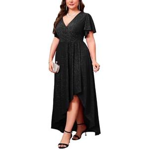 ZOMVA Plus Size  Sparkly Glitter Formal Maxi A Line Dress Sparkle Wrap Ruffle Sleeve Prom Dresses Cocktail Evening Gown, 2XL