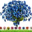 Outdoor Artificial Fake Flowers,24 Bundles UV Resistant Faux Outdoor Plastic Flower Plants for Outside Indoor Decorations(Blue)