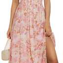 GRACE KARIN 2025 Women's Summer Floral Print Flowy A Line Maxi Dresses Sleeveless Smocked Off Shoulder Dress, S