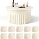 WJWHQ 10 Pack Ivory Round Spandex Tablecloths for 60in Tables, 120Inch Stretchy Fitted 5FT Round Table Clothes,Wrinkle Free Table Cover with Skirt for Wedding Party Dining Banquet, 120 Inch Round - 10 PCS