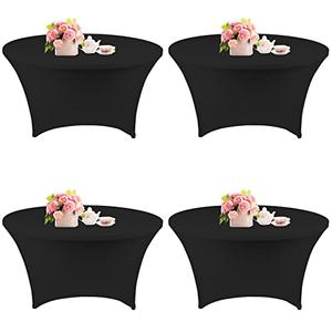 4 Pack 6FT Round Spandex Tablecloth 72 Inch Black Stretchable Table Cover Washable and Wrinkle Resistant Table Cloth, Fitted Round Table for Wedding, Banquet, Birthday, Party, Restaurant
