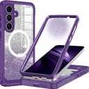 Hekodonk for Galaxy S25 FE Case Glitter,Compatible with MagSafe[Built-in Tempered Glass Screen Protector & Camera Lens Protection] Full Body Shockproof Protective Bling Phone Case,Amethyst Purple