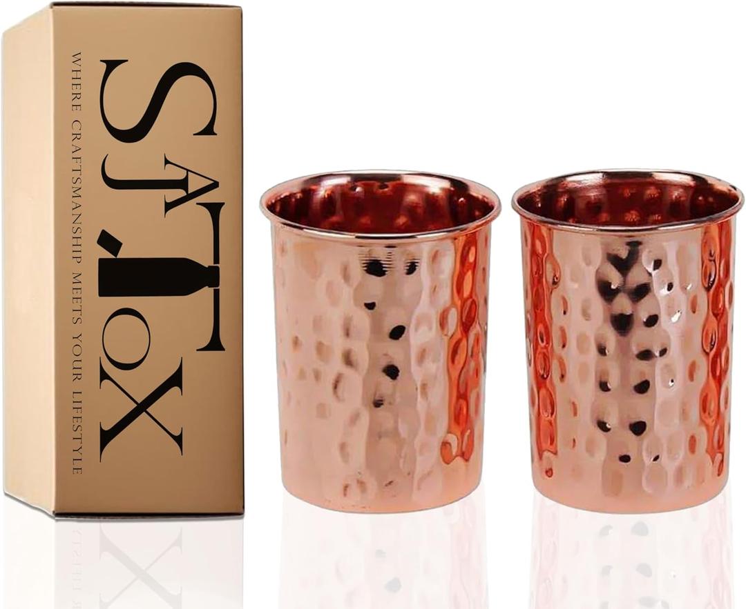 Pure Copper Tumblers for Drinking - Ayurvedic Health Pure Copper Cups 4 pcs. set - 312 ml.(11 fl oz) (Hammered)