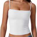 QINSEN Women's Double Lined Basic Tank Top Adjustable Spaghetti Straps Sleeveless Camisole Shirts (White, Size 
XS

)