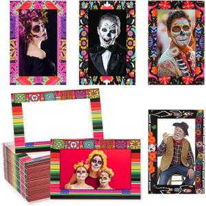 50 Pack Paper Picture Frames Dia De Los Muertos Altar Ofrenda Decorations Day of The Dead Photo Decorations Remembrance Supplies Picture Frame for Ofrenda Altar De Muertos, 4 x 6 Inch