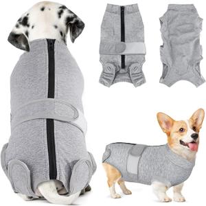 SlowTon Dog Surgery Recovery Suit - Zipper On Dog Onesies After Surgery for Female Male Dogs, Abdominal Wounds Bandages Cone/E-Collar Alternative Dogs Surgical Body Suit Anti-Licking (Grey, S)