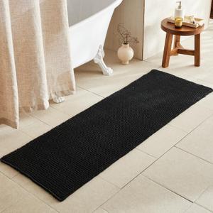 Black Long Bathroom Rug, Waffle Runner Rug Bathroom Non Slip Washable Super Absorbent Quick Dry Boho Farmhouse Bathroom Decor, 72"x24" Black