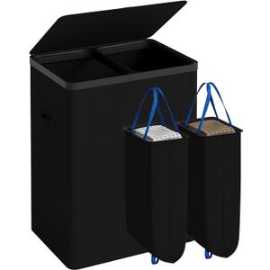 Double Laundry Hamper with Lid, 150L Large Laundry Basket 2 Compartments