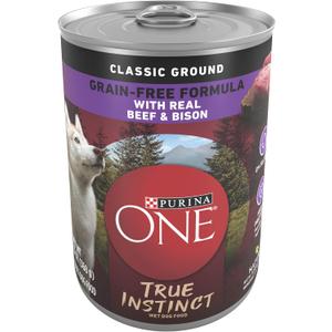 Purina ONE Wet Dog Food True Instinct Classic Ground Grain-Free Formula With Real Beef and Bison High Protein Dog Food - (Pack of 12) 13 oz. Cans (EXP 09/30/27)