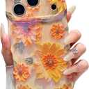 XIZYO Case for iPhone 17 Pro Max, Colorful Retro Oil Painting Flower Cute Floral Aesthetic Curly Wave Frame Laser Glossy Reflective Exquisite Stylish Protective Cover Women Girls-Sunflower/Yellow