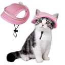 PUMYPOREITY Pet Hat with Ear Holes, Adjustable String Cat Hats, Breathable Hats for Dogs Sun Protection, Cat Birthday Hat, Pet Costume Decoration for Cats and Dogs, Pink, M
