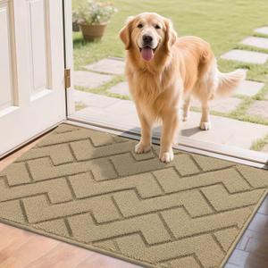 Hicorfe Front Door Mat Outside Entrance,24"x35" Absorbent Muddy Dirt Resist Welcome Door Mats Outdoor Indoor,Stain and Fade Resistant,Non Slip Backing Entry Mat Doormat for Entryway (Beige)