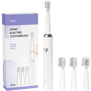 Y-Kelin V-Shaped Orthodontic Electric Toothbrush for Braces, Sonic Toothbrush with 2 Concave Replacement Heads and 2 Convex Replacement Heads, Soft Bristle, 5 Modes IPX7 Waterproof (White)