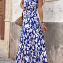 BTFBM Women Summer Dresses Casual Sleeveless Maxi Dresses Cute Floral Long Dress Wedding Guest Dress (Blue, M)