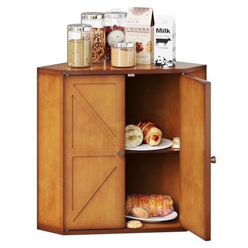 Trironsun Corner Bread Box for Kitchen Counter Double Layer Bamboo Bread Storage Container Large Capacity Bread Storage Bin Farmhouse Breadbox Organizer (Antique Brown)